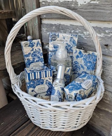Indigo Cotton Gift Basket 6 Pieces from Our Indigo Cotton Bath & Body Collection in Key West, FL | Petals & Vines Indigo Cotton Gift Basket 6 Pieces from Our Indigo Cotton Bath & Body Collection in Key West, FL | Petals & Vines