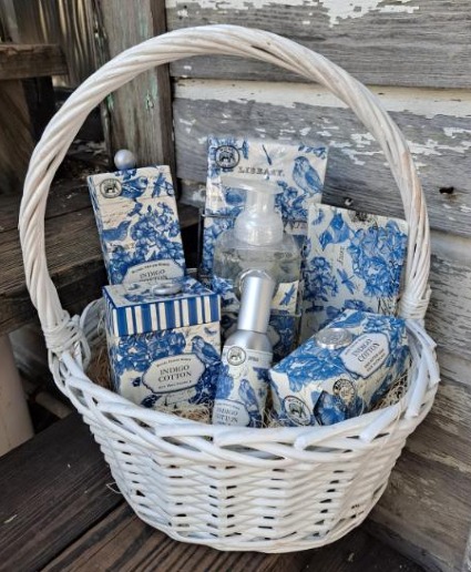 Indigo Cotton Gift Basket 6 Pieces from Our Indigo Cotton Bath & Body Collection