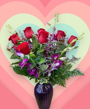 Infatuation  1 Dozen Roses and dendrobiam Orchids