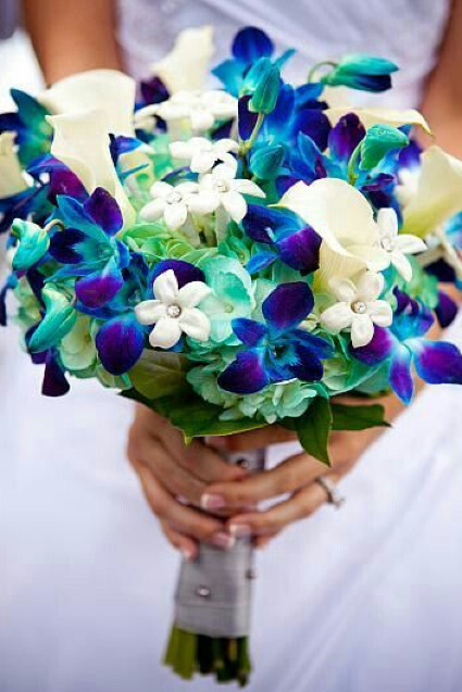 Intense Blue Orchids  Hand Tied 