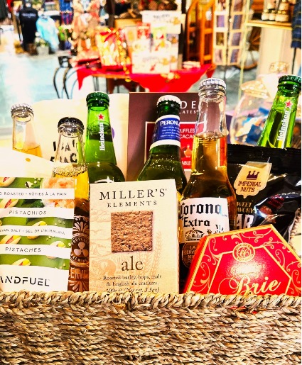 THE INTERNATIONAL BEER BASKET loaded with salty snacks