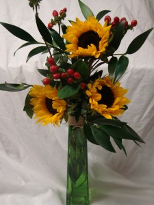 Special! 3 sunflowers in a tall vase with filler! 