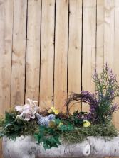 Isabel Bloom Birch Log Table Arrangement Shown with Silk Flowers