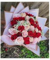 Isn't She Lovely Bouquet Wrapped Fresh Pink and Red Roses