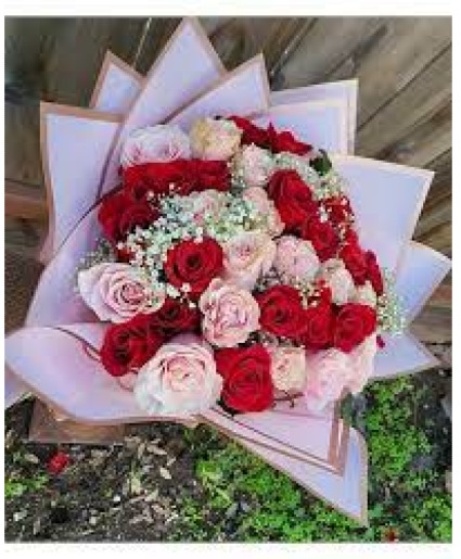 Isn't She Lovely Bouquet Wrapped Fresh Pink and Red Roses