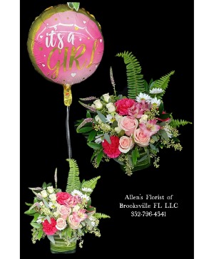 It's a Girl!  Fresh cut flowers in a vase