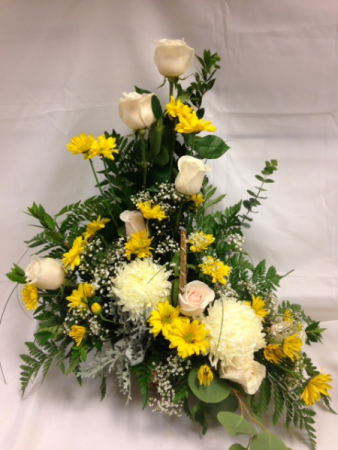 Ivory and Yellow Sympathy Arrangement basket sympathy