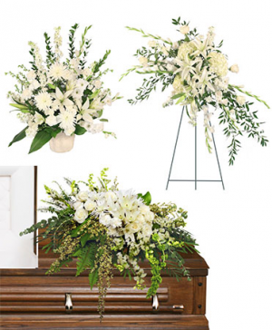 3-PC KOREAN FUNERAL PACKAGES 3-DOUBLE K STANDING SPRAYS, W/BANNERS in La  Mirada, CA - Funeral Flowers For Less