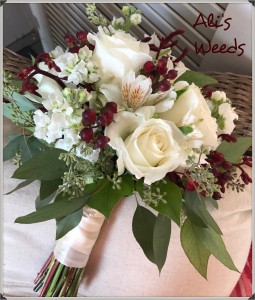 Ivory rose and burgundy bouquet Wedding bouquet