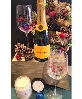 JACK FROST KNOCKING AT YOUR DOOR With Champagne, 2 glasses and scented candle