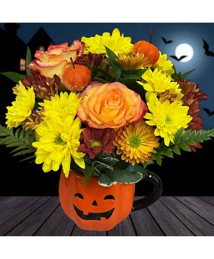 Jack-o'-Lantern Ceramic Mug Flower arrangement 