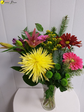 Jan-Bright Thoughts A mix of color in a clear vase