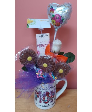 Newfoundlandland Chocolate daisy bouquet in mug Chocolate and mug
