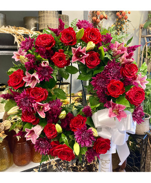 Jewel Tone Funeral Wreath Floral Arrangement