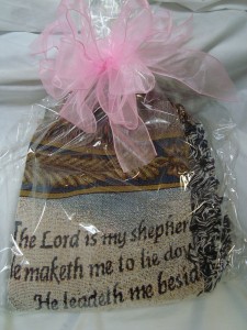 Sympathy Tapestry Colorful Throw 23rd Psalm The Lord is my Shepherd. Nice Keepsake. Wrapped in clear plastic with a large bow.