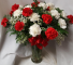 2 dozen RED AND WHITE  carnations. Shows red and white 