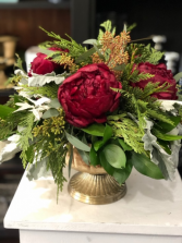 JOLLY BURGANDY CHRISTMAS ARRANGEMENT ELEGANT AND MIXTURE FLOWERS