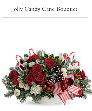 Jolly candy cane bouquet Christmas arrangement in Willis, TX | ALWAYS IN BLOOM
