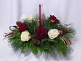 JOLLY CHRISTMAS CENTERPIECE WITH HURRICANE HOLDER Christmas Centerpieces, Christmas Flowers