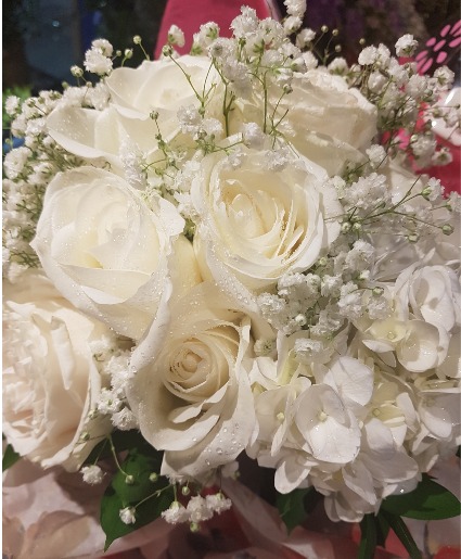 JOSIE'S CLOUD OF ELEGANCE  White Roses, white Hydrangeas and Baby's Breath