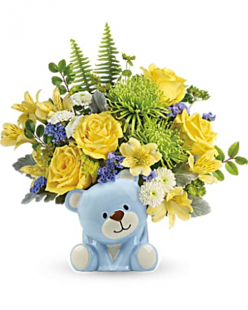 Joyful Blue Bear New Baby Boy Flowers