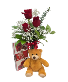 Just for You Set 3 Roses in a bud vase, Med Chocolate & Bear