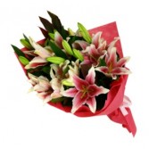 Just Wrapped Lilies European Hand Tied Cut Bouquet (no vase)