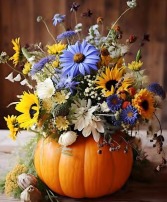 Kako's Pumpkin Patch Designer Choice Fall Flowers in a Pumpkin