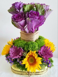 Kale and sunflower High style arrangement