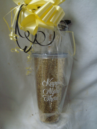 Kappa Alpha Theta Gold Sparkle tumbler to send with a cute Yellow and Black flower arrangement for Kappa Alpha Theta!