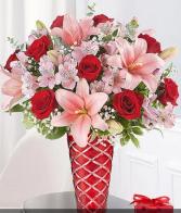 Key to my Heart Diamond Cut Vase & Flowers 