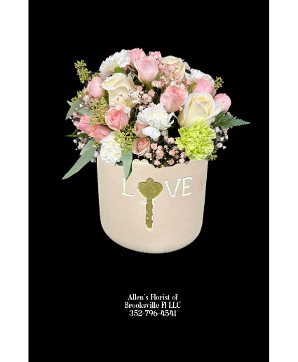 Key to My Heart Fresh Cut Flowers in a Ceramic Keepsake Container