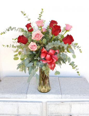 Key to my Heart Pink and Red Dozen Roses