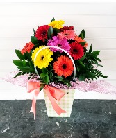 Kim's Gerbera Daisies Vase in Gingham Carry Bag