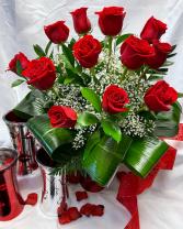 Kisses and Hugs for you Dozen red roses in vase