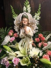 Kneeling Angel Arrangement Sympathy Arrangement/Funeral Flowers