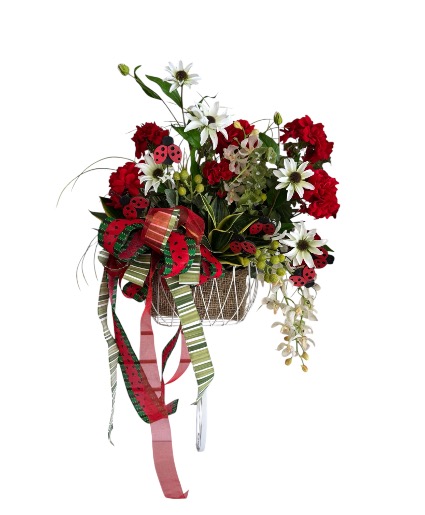 Ladybug Garden Floral Basket Permanent Decor