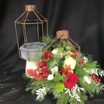 Lantern Holiday Centerpiece in Longview, WA | Banda's Bouquets