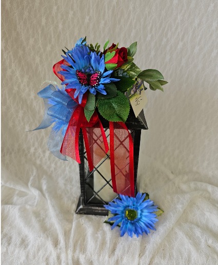 Lantern w/ Blue Silks & Rose 