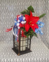 Lantern w/ Red, White & Blue Silks & Bow 