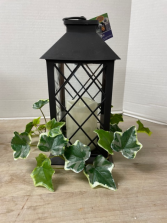 Lantern with Silk Ivy Bottom Arrangement