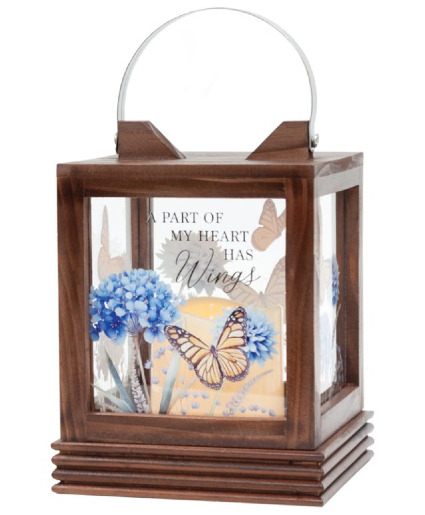 Lantern wooden cube Heart has Wings