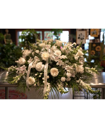 Large All White  Casket Spray in South Milwaukee, WI | PARKWAY FLORAL INC.