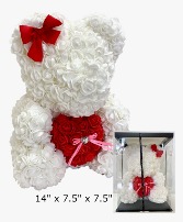 LARGE AMORE ROSE BEAR - WHITE/RED 