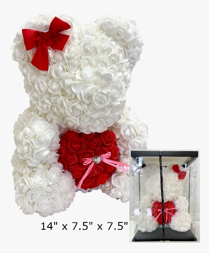 LARGE AMORE ROSE BEAR - WHITE/RED 