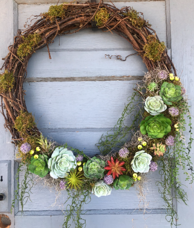 Large faux succulent & moss wreath