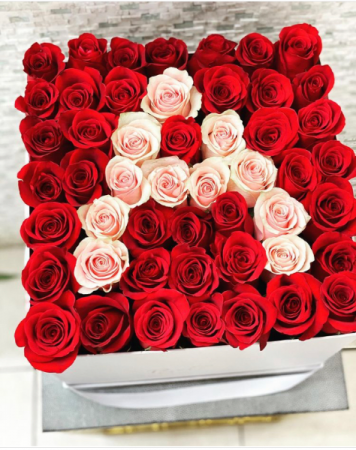 Large Hat Box W Initial Fresh-Cut Roses