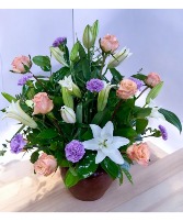 Large Peach and Purple  Urn Arrangement (LGOE)