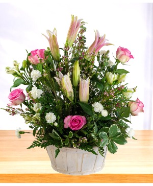 Adoration: Pink and White  Basket Arrangement