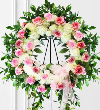 Large Pink and White Wreath Standing Spray